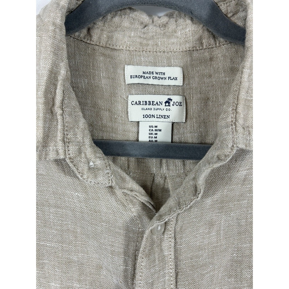 Caribbean Joe 100% Linen Shirt Medium Oatmeal European Flax Coastal Quiet Luxury - Picture 2 of 9